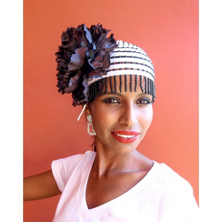 Tocado Casquete Blanco y Negro